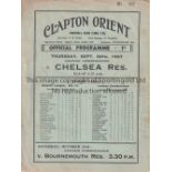 ORIENT / CHELSEA Programme Clapton Orient Reserves v Chelsea Reserves 30/9/1937 . Very small tear at