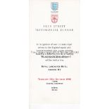 FRED STREET / ARSENAL & ENGLAND Menu for the Fred Street Testimonial Dinner at the Royal Lancaster