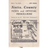 NOTTS. COUNTY V NORTHAMPTON TOWN 1943 Programme for the match at County 4/12/1943 with newspaper