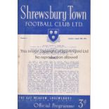 SHREWSBURY Home programme v Watford 18/8/1951. First match for Shrewsbury in the League. Light