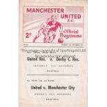 MANCHESTER UNITED Programme for the home Youth Cup match v. Bolton 13/11/1961. Good