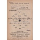 LEICESTER CITY V ARSENAL 1941 WAR CUP S-F Single sheet match programme at Leicester 26/4/1941,