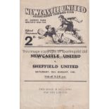 NEWCASTLE Four page programme Newcastle United v Sheffield United 25/8/1945. Light horizontal