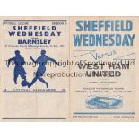 WEDNESDAY Two Sheffield Wednesday home programmes v West Ham United 1946/47 (team changes) and