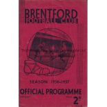 BRENTFORD V MIDDLESBROUGH 1937 Programme for the League match at Brentford 20/3/1937, very slight