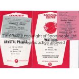 SHEFFIELD UNITED Two home FA Cup programmes with tickets v C. Palace 10/1/1959 and Watford 20/2/