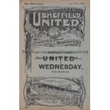 SHEFFIELD UNITED Programme for the home Reserve team match v Denaby United 30/10/1909 ex-binder,