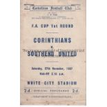 CORINTHIANS / SOUTHEND Programme Corinthians v Southend United at the White City Stadium FA Cup