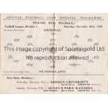 ARSENAL V SUNDERLAND 1926 Programme for the League match at Arsenal 20/11/1926, very slightly