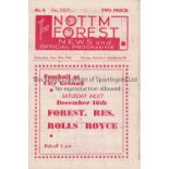 NOTTINGHAM FOREST V SHEFFIELD WEDNESDAY 1944 Four page programme fore the match at Forest 9/12/1944,