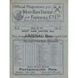 WEST HAM UNITED V ARSENAL 1933 Programme for the London Combination match at West Ham 11/2/1933,