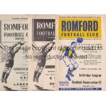 AT ROMFORD FC Three programmes: Essex v Lancashire 25/9/1952 score on cover, Essex v Cornwall SCA