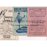 PLYMOUTH Three Plymouth programmes. Aways at Brentford 1947/48 (piece missing at front cover),