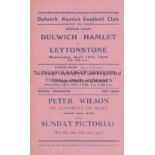 DULWICH Gatefold programme Dulwich Hamlet v Leytonstone 12/4/1939. Also covers Dulwich Hamlet