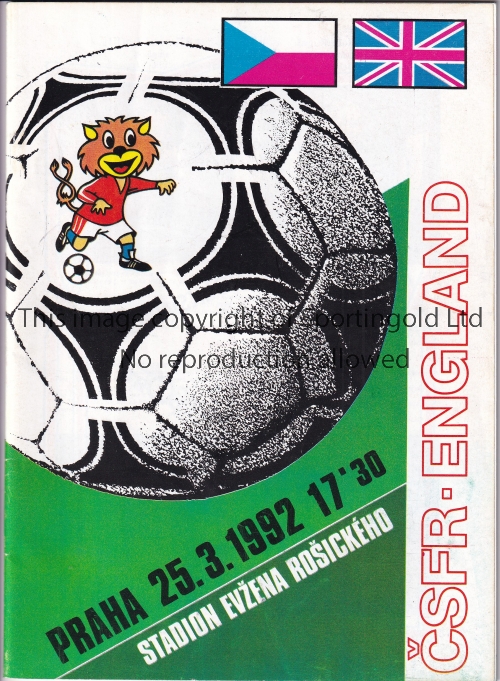 ENGLAND Programme for the away match v Czech Republic 25/3/1992 plus a programme and F.A. headed