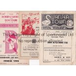 BOURNEMOUTH Three Bournemouth programmes. Aways at Swansea Town 1948/49 (some frayed edges), Swindon