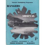 RANGERS V ARSENAL 1955 Programme for the Friendly at Ibrox 21/11/1955, minor split on spine.