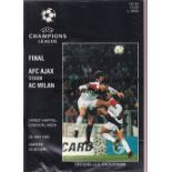1995 CHAMPIONS LEAGUE FINAL Programme for AC Milan v Ajax in Vienna. Good