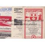 SOUTHAMPTON Five Southampton programmes. Home v Tottenham 1948/49 (4 Page) and 4 aways at Cardiff