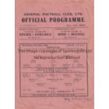 ARSENAL Single sheet programme for the home Friendly v Dynamo Moscow 21/11/1945, slightly folded,