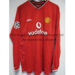 DAVID BECKHAM AUTOGRAPH A long sleeve red home shirt 2000-2002 with FA Premier League number 7 and