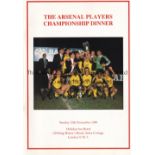 ARSENAL CHAMPIONS 1989 Brochure / menu for the Arsenal Players Championship Dinner 12/11/1989 at the