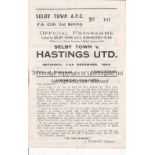 SELBY TOWN V HASTINGS UNITED 1954 FA CUP Programme for the match at Selby 11/12/1954, slightly