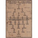 WALSALL TOWN SWIFTS V LIVERPOOL 1893 Single card programme for the League match at Walsall 11/11/