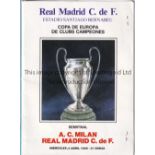 REAL MADRID V AC MILAN 1989 Scarce VIP Press issue programme for the European Cup Semi-Final in