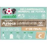 1986 WORLD CUP TICKET / HAND OF GOD Ticket for England v Argentina Quarter Final in Mexico City 22/