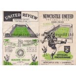 NEWCASTLE Two Newcastle United home programmes v Liverpool (score/scorer/lacks staples) 1948/49