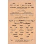 MANCHESTER UNITED Single sheet programme for the away Youth Cup match v Wolves 16/3/1959, slightly
