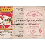 ACCRINGTON Four Accrington Stanley programmes. Three Aways at Bradford City 1949/50,1958/59 and