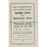 GRIMSBY TOWN V SHEFFIELD WEDNESDAY 1945 Programme for the FL North match at Grimsby 27/10/1945,