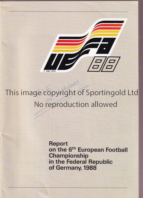EURO 88 GERMANY Official Tournament programme, Official Report with "File In Library" written on