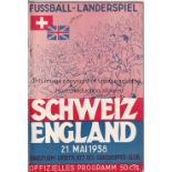 SWITZERLAND V ENGLAND 1938 Programme for the International in Zurich 21/5/1938. Good