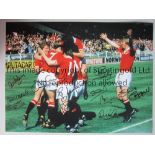 MANCHESTER UNITED 16 x 12 photo showing players converging on Stuart Pearson who had just scored the