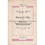 NORWICH CITY V BOLTON WANDERERS 1949 Programme for the Norfolk and Norwich Charity Cup match at