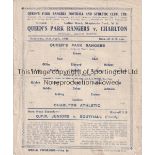 QPR V CHARLTON ATHLETIC 1945 Single sheet programme for the FL South match at Rangers 21/4/1945,