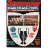 1991 EUROPEAN CUP FINAL Red Star Belgrade v Marseille played 29/5/1991 in Bari. Rare ''TEMPO''