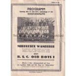 MIDDLESEX WANDERERS Four page programme BSC ( Basel ) Old Boys XI v Middlesex Wanderers 15/6/1924