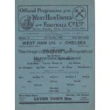 WEST HAM Single sheet home programme v Chelsea Football League South 6/10/1945. Score, scorers and a