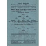 WEST HAM UNITED V SWANSEA 1947 / FUEL EMERGENCY SHEET Small single sheet programme for the League