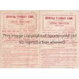 WOKING Two programmes, both 4 pagers, Woking v Tufnell Park Isthmian League 12/9/1925 and v