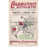 CHARLTON ATHLETIC V GRIMSBY TOWN 1937 Programme for the League match at Charlton 6/9/1937, very