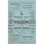 HERTFORD Four page home programme v Botwell Mission Friendly 3/3/1923. Folds. No writing. Fair to