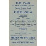 READING Single sheet home programme v Chelsea 13/11/1943 Football League South. Some folds. Score,