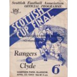 SCOTTISH CUP FINAL Programme Scottish Cup Final Rangers v Clyde 23/4/1949. Light horizontal fold.