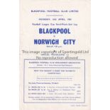 1962 LEAGUE CUP S-F / BLACKPOOL V NORWICH CITY Programme for the match at Blackpool 16/4/1962. Good