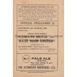 WEST HAM UNITED Programme for the away League match v Plymouth Argyle 31/8/1946, very slight